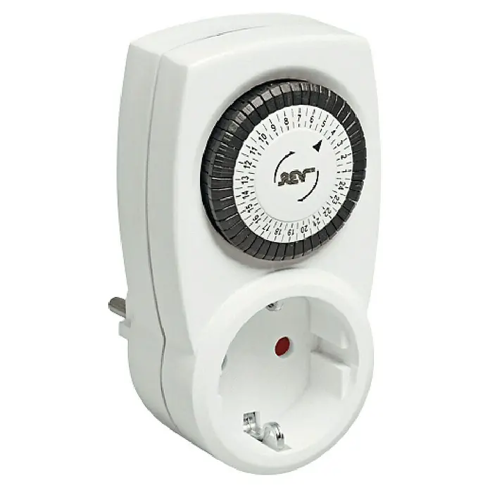 Temporizador de día - Blanco, Mecánico, 3.500 W - Temporizador interior blanco para el control automático de dispositivos eléctricos con interruptor mecánico y enchufe.