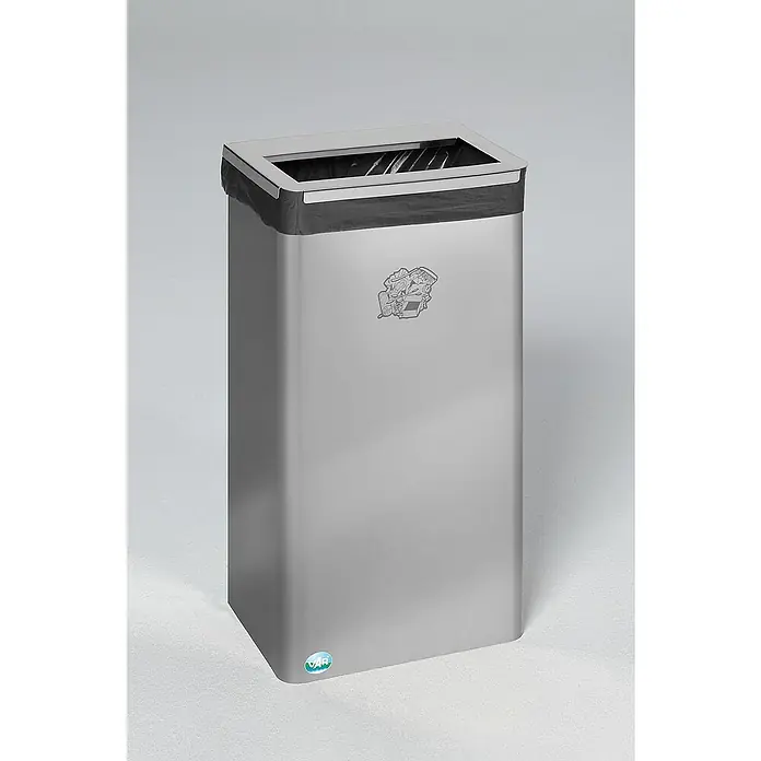 Proregal Papierkorb robust mit abnehmbaren Deckel - 70 l, Edelstahl, Silber