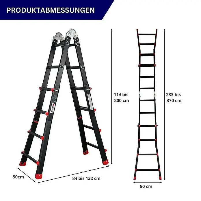 Proregal Mehrzweckleiter APOLLO 3-in-1 - Anzahl Tritte: 16 Stk., Belastbarkeit: 150 kg, Aluminium