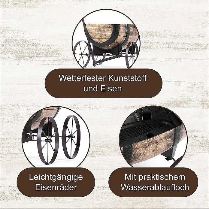 Proregal Pflanzkasten Whiskyfass Pflanzenwagen - 1 Stk., Kunststoff, Braun