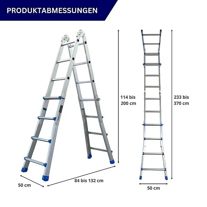 Proregal Mehrzweckleiter APOLLO 3-in-1 - Anzahl Tritte: 16 Stk., Arbeitshöhe: 5.500 mm, Belastbarkeit: 150 kg, Aluminium