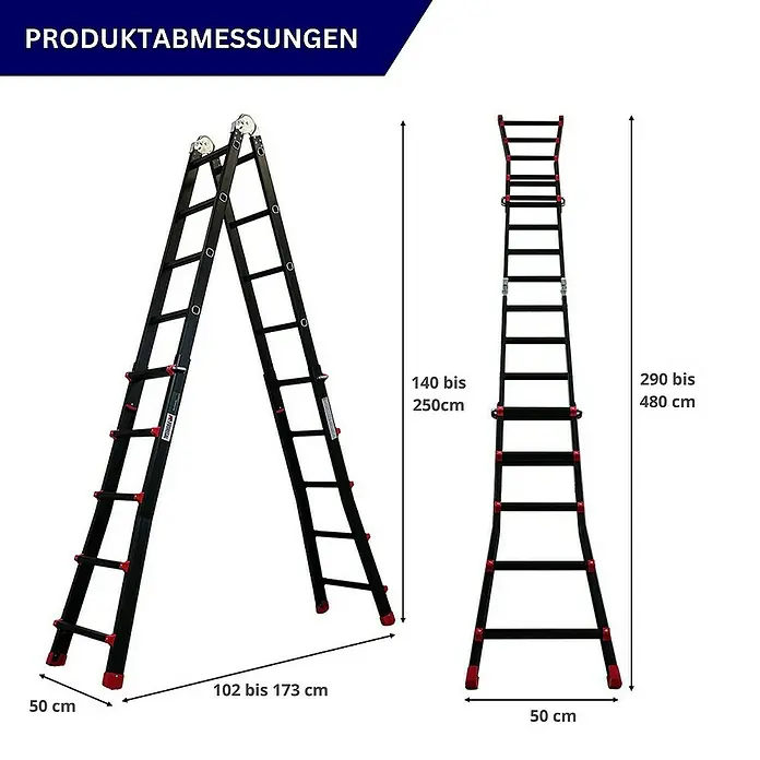 Proregal Mehrzweckleiter APOLLO 3-in-1 - Anzahl Tritte: 20 Stk., Arbeitshöhe: 6.500 mm, Belastbarkeit: 150 kg, Aluminium