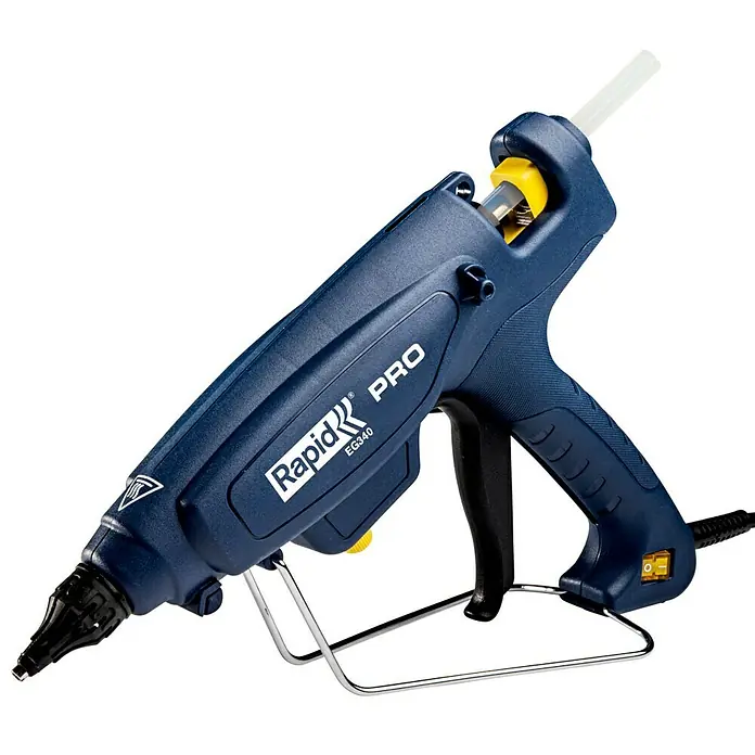 Rapid Heißklebepistole EG 340 PRO - Durchmesser Klebepatrone: 12 mm, 120 °C - 220 °C, 220 W - Die Rapid PRO EG340 Heißklebepistole mit ergonomischem Griff und integriertem Ständer für präzises Kleben. Ideal für Profis.