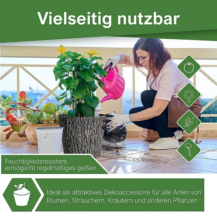 Proregal Pflanztopf SuperSparSet 4x Blumentopf Übertopf Holzoptik Ø 30cm - 4 Stk., Kunststoff, Braun