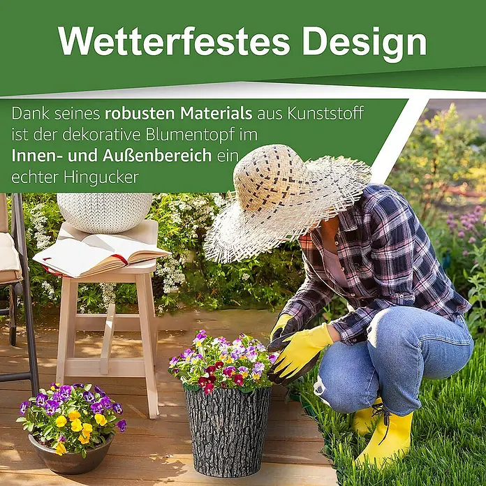 Proregal Pflanztopf SuperSparSet 4x Blumentopf Übertopf Holzoptik Ø 30cm - 4 Stk., Kunststoff, Braun