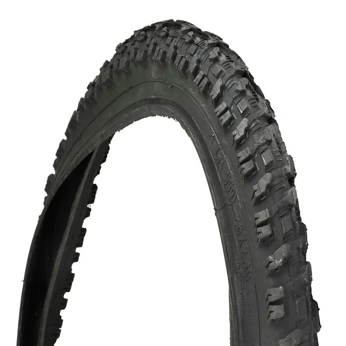 Fischer Fahrradreifen - Pannensicher, Geeignet für: Mountainbike-Räder, 26 ", 2,1 " - Nahaufnahme eines Mountainbike-Reifens mit robustem Profil für Offroad-Fahrten.