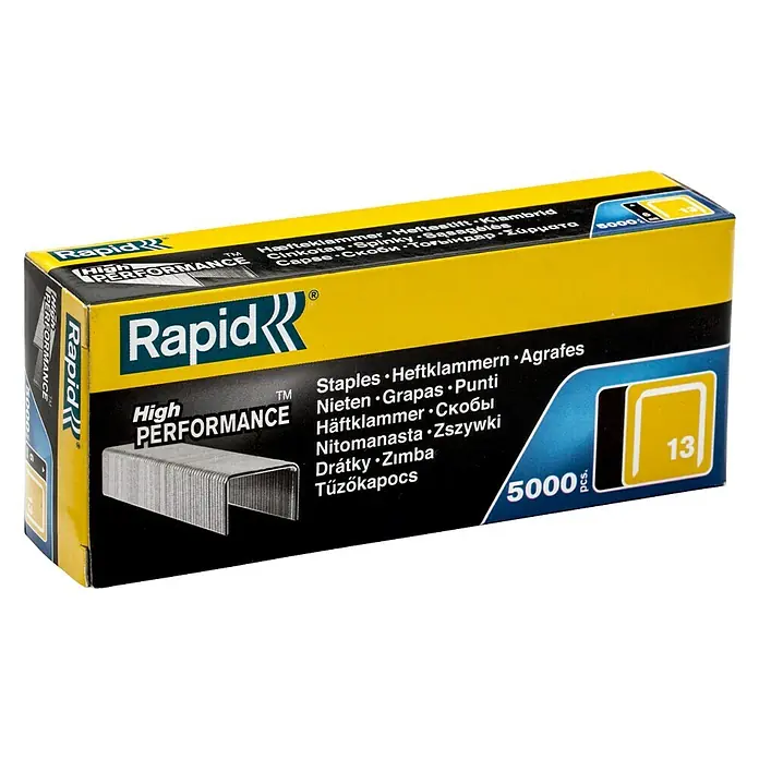 Rapid Feindrahtklammer Typ 13Länge: 6 mm, Rückenbreite: 10,6 mm, 5.000 Stk., Schachtel - Packung Rapid 13 Hochleistungs-Heftklammern, 5000 Stück für zuverlässiges Heften im Büro oder zu Hause.