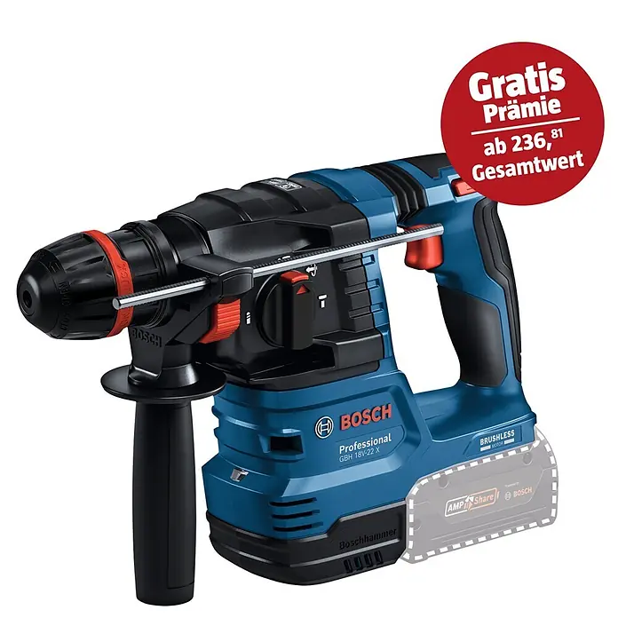 Bosch Professional AMPShare 18V Akku-Bohrhammer GBH 18V-22X - 18 V, Ohne Akku, 2 J - Bosch GBH 18V-22 X Akku-Bohrhammer mit "Gratis"-Aktion. Professionelles Werkzeug für anspruchsvolle Bauprojekte mit hohem Gesamtwert.