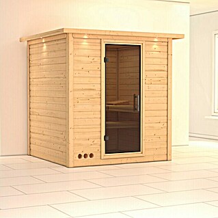 Karibu Elementsauna Mojave (Ohne Ofen, Mit Dachkranz und Beleuchtung, Materialspezifizierung Tür: Ganzglas Graphit, L x B x H: 224 x 210 x 192 cm)