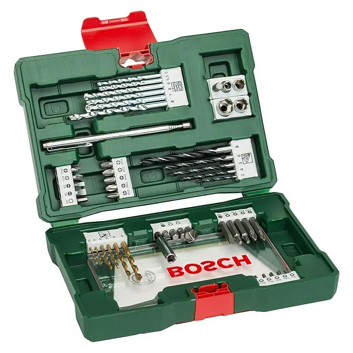 Bosch Bohrer-Set - 42 -tlg. - Ein grüner Bosch-Werkzeugkoffer mit diversen Bohrern und Bits, ideal für Heimwerker und Profis. Vielseitiges Set für unterschiedliche Anwendungen.