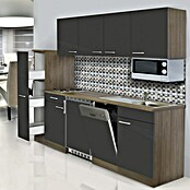 Respekta Composición de cocina (Ancho: 225 cm, Con placa de dos fuegos, Gris)