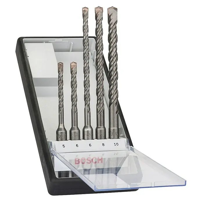 Bosch Beton- & Steinbohrer - 5 -tlg., Durchmesser Bohrer: 10 mm - Bosch SDS plus-5X Hammerbohrer-Set in einem schwarzen Koffer, ideal zum Bohren in Beton und Mauerwerk.