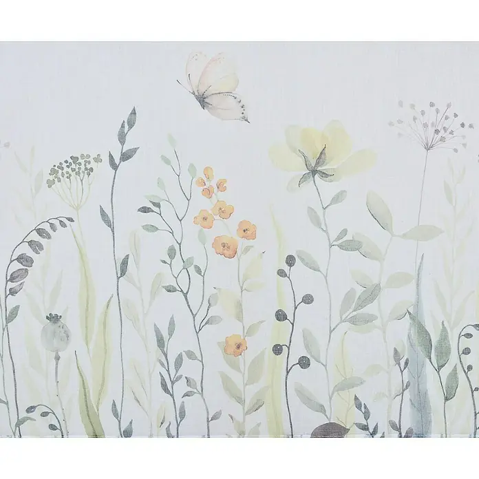 Elbersdrucke Bistrogardine Summer - B x H: 140 x 45 cm, 100 % Polyester, Weiß - Zartes Design mit floralen Aquarellmotiven und einem Schmetterling, ideal für Wohnaccessoires, die eine frühlingshafte Atmosphäre verbreiten.