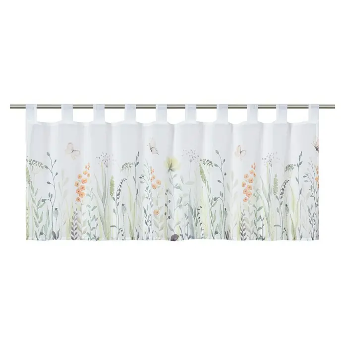 Elbersdrucke Bistrogardine Summer - B x H: 140 x 45 cm, 100 % Polyester, Weiß - Vorhang mit Blumen- und Schmetterlingsdesign, der jedem Raum eine elegante Note verleiht und das natürliche Licht sanft filtert.