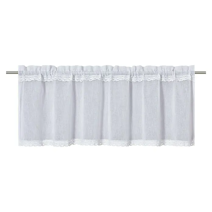 Elbersdrucke Bistrogardine Edna - B x H: 140 x 45 cm, 100 % Polyester, Weiß - Weiße, kurze Gardine mit Spitzenbesatz an Ober- und Unterseite. Eine elegante Fensterdekoration für ein helles Ambiente.