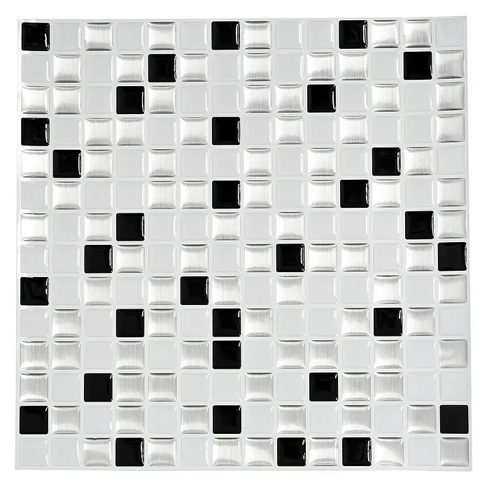 Selbstklebemosaik SVM 24082 - 25,4 x 25,4 cm, Schwarz/Weiß, Glänzend - Quadratische Wandfliese in Weiß- und Schwarztönen für ein modernes und stilvolles Küchendesign.