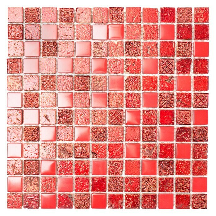 Mosaikfliese Quadrat Crystal Mix XCM CB 92 (30 x 32,5 cm, Rot, Glänzend)