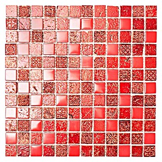 Mosaikfliese Quadrat Crystal Mix XCM CB 92 (32,7 x 30,2 cm, Rot, Glänzend)