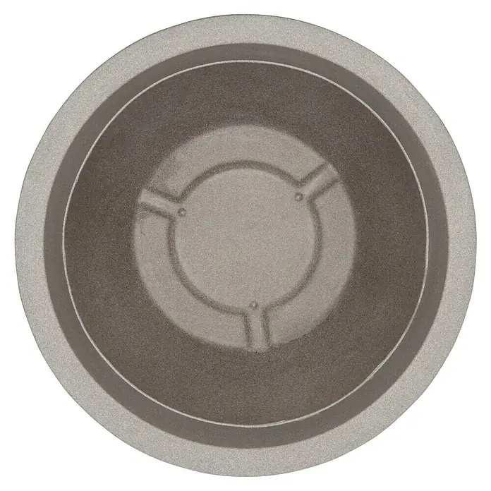 Geli Maceta para planta Rimini - Diámetro exterior máx.: 60 cm, Altura: 45,5 cm, Plástico, Taupe - Primer plano de un diseño redondo y gris que combina estética moderna y patrones geométricos, elementos circulares y radiales.