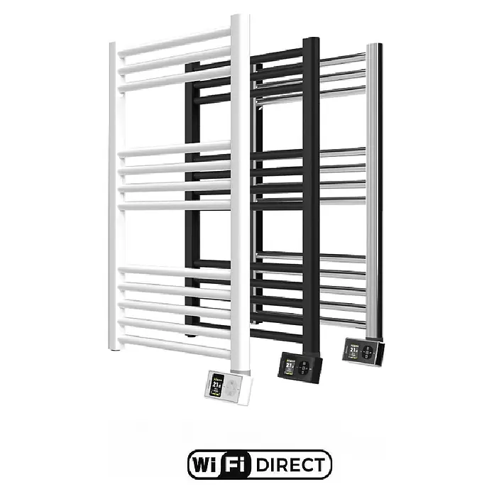 Rointe Radiador toallero eléctrico Orion - An x Al: 50 x 112 cm, 500 W, Cromo, Acero - Un elegante conjunto de toalleros calefactables en blanco, negro y plata con función Wi-Fi Direct.