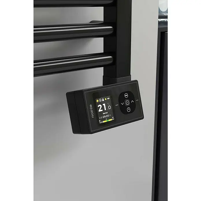 Rointe Radiador toallero eléctrico Orion - An x Al: 50 x 77 cm, 300 W, Negro, Acero - Toallero eléctrico negro con control digital. Ideal para baños modernos, ofreciendo calor y confort.