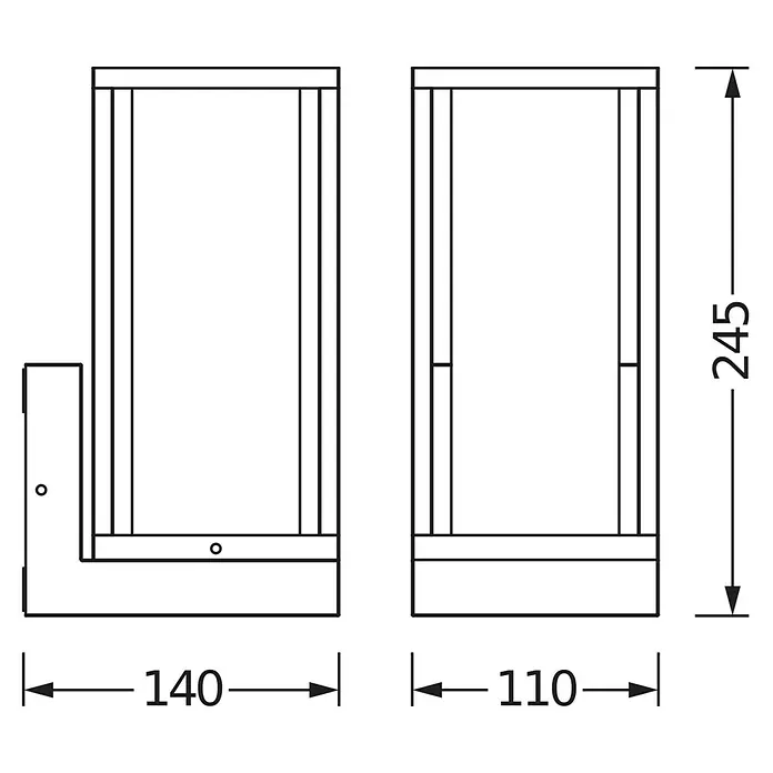 Osram Wandleuchte Endura Frame - L x B x H: 14 x 11 x 24,5 cm, Dunkelgrau, E27 - Abbildung eines modernen Wandschrank-Sets mit präzisen Abmessungen für eine detaillierte Produktansicht.