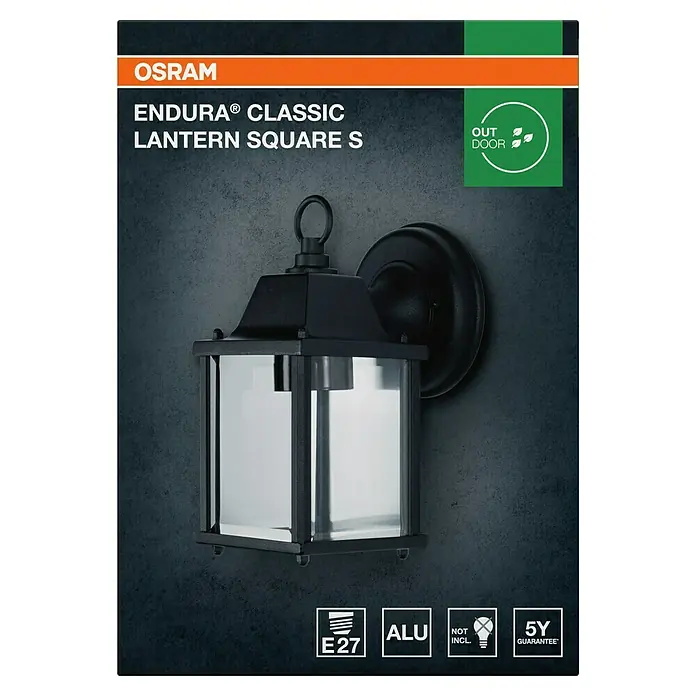 Osram LED-Wandleuchte Endura Classic Laterne - Schwarz - Abbildung einer OSRAM ENDURA® CLASSIC LATERNE SQUARE S Außenleuchte in Schwarz.