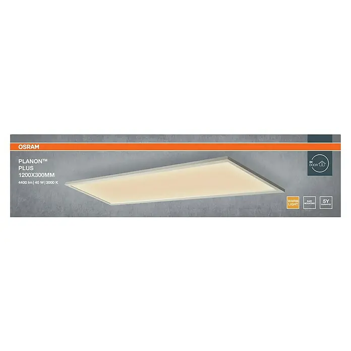 Osram LED-Panel Planon Plus - L x B x H: 119,5 x 29,5 x 5 cm, Weiß, Warmweiß - OSRAM Planon Plus LED-Deckenleuchte, 1200x300mm, mit warmweißem Licht, ideal für Innenräume, mit einfacher Montage und 5 Jahren Garantie.