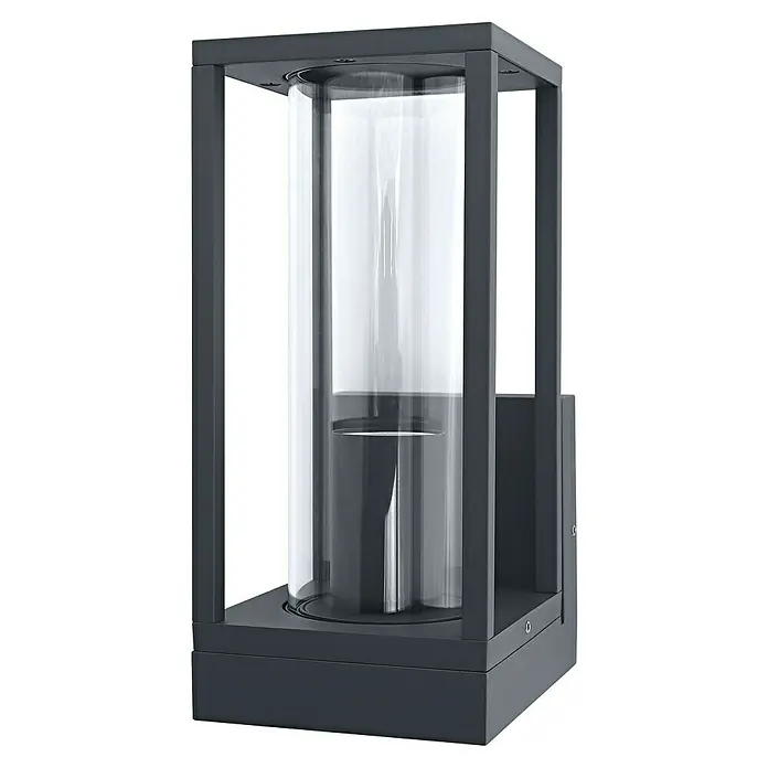 Osram Wandleuchte Endura Frame - L x B x H: 14 x 11 x 24,5 cm, Dunkelgrau, E27 - Eine graue Aussenleuchte mit klarem Glaszylinder, ideal für die stilvolle Beleuchtung von Aussenbereichen.