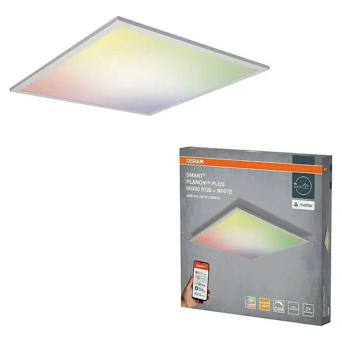 Ledvance Smart+ LED-Panel - 36 W, L x B x H: 60 x 60 x 5,6 cm, Weiß, RGBW - Osram Smart+ Planon LED-Deckenleuchte, 60x60 cm, RGB + Weiß. Ideal für stimmungsvolle Beleuchtung im Innenbereich.