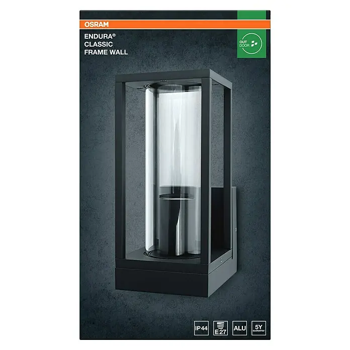 Osram Wandleuchte Endura Frame - L x B x H: 14 x 11 x 24,5 cm, Dunkelgrau, E27 - Abbildung einer Osram Endura Classic Frame Wandleuchte.