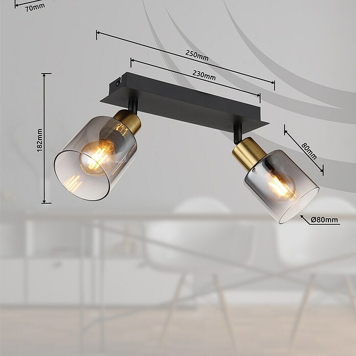 Globo Deckenstrahler Hollsy (25 W, L x B x H: 250 x 80 x 182 mm, Goldfarben, Klar, Rauchfarben, Schwarz, E14) | BAUHAUS