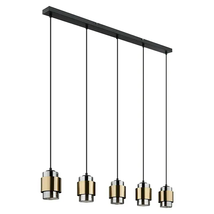 Globo Pendelleuchte Milley - 40 W, L x B x H: 105 x 10 x 150 cm, Grau, E27 - Eine moderne Pendelleuchte mit fünf Lampen, die ein elegantes Design und warmes Licht bietet. Ideal für Esszimmer.