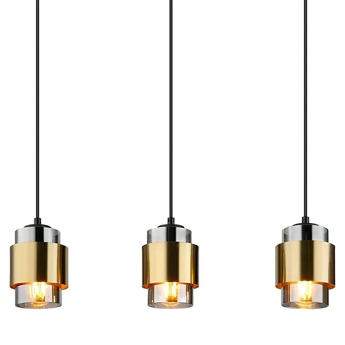 Globo Pendelleuchte Milley - 40 W, L x B x H: 105 x 10 x 150 cm, Grau, E27 - Elegante Pendelleuchte mit goldenen Akzenten und klarem Glasdesign. Die Lampe strahlt modernes Flair aus und sorgt für eine angenehme Beleuchtung.