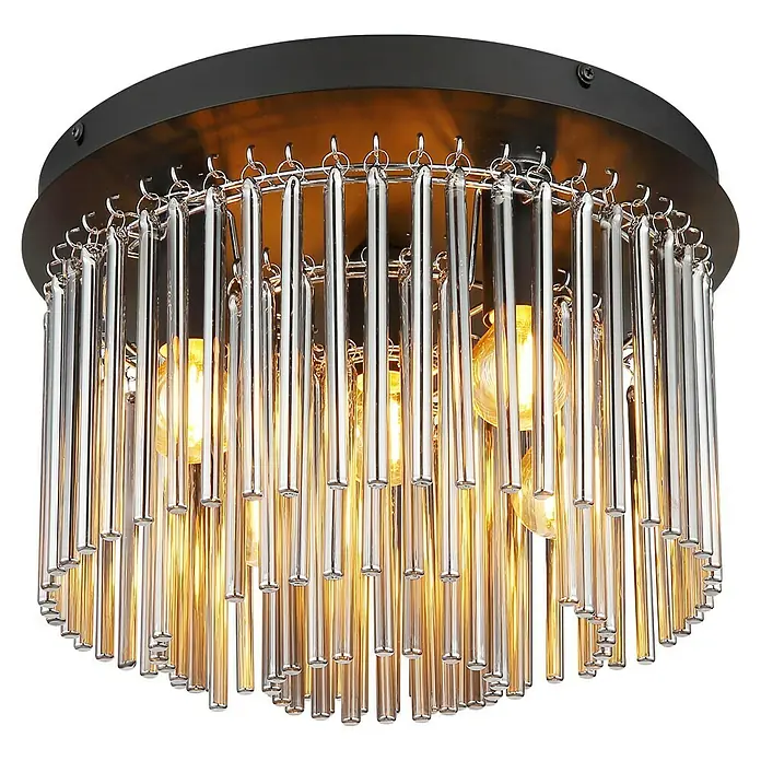 Globo Deckenleuchte rund Gorley - Ø x H: 32 x 23 cm, Schwarz, E14 - Elegante Deckenleuchte mit glänzenden Kristallstäben, die ein warmes Licht verbreiten. Die Leuchte ist ein stilvolles Highlight für jeden Raum.