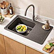 Carea Fregadero encastrable (86 x 50 cm, 1 cubeta, CAREAlith®, Gris hormigón)