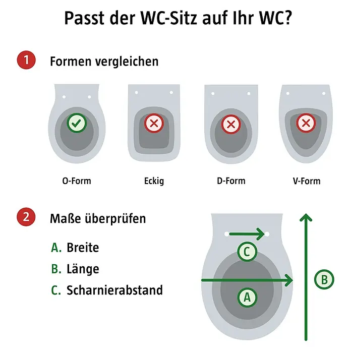 Poseidon WC-Sitz Concha - Polyresin, Schwarz - Abbildung zur Bestimmung der Kompatibilität von WC-Sitzen. Formenvergleich und Maßprüfung für optimale Passform des WC-Sitzes.