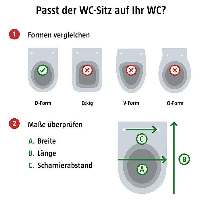 Duravit WC-Sitz D-Code 2.0 - Duroplast, Weiß, Mit Absenkautomatik, B x L: 38,3 x 47 cm - Wie man den richtigen WC-Sitz findet: Formen vergleichen (D-Form ideal) und Maße überprüfen (Breite, Länge, Scharnierabstand).