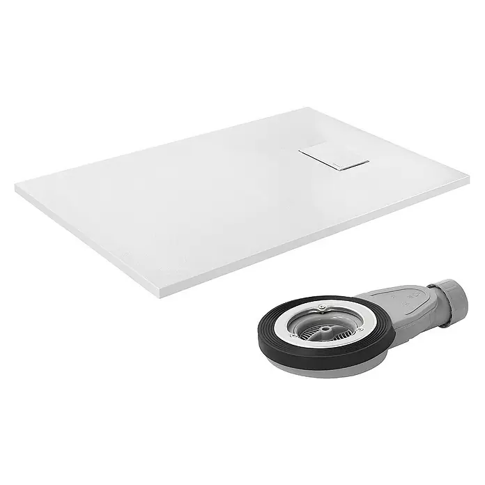 LuxeBath Duschwannen-Set Duschtasse Brausetasse mit Ablaufgarnitur und Anti-Rutsch-Oberfläche - Verbundwerkstoff, Weiß, Ablaufgarnitur