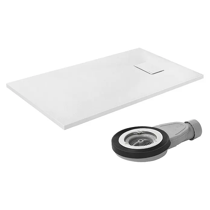 LuxeBath Duschwannen-Set Duschtasse Brausetasse mit Ablaufgarnitur und Anti-Rutsch-Oberfläche - Verbundwerkstoff, Weiß, Ablaufgarnitur