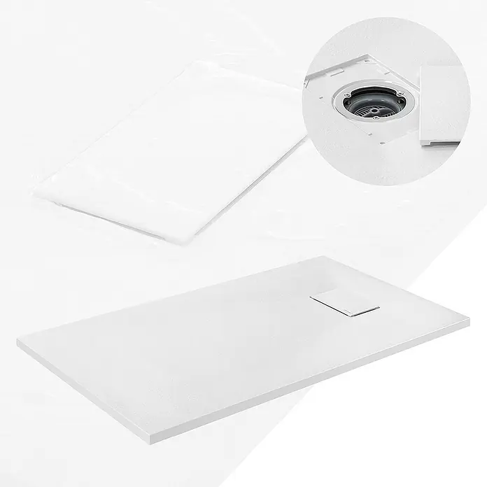 LuxeBath Duschwannen-Set Duschtasse Brausetasse mit Ablaufgarnitur und Anti-Rutsch-Oberfläche - Verbundwerkstoff, Weiß, Ablaufgarnitur