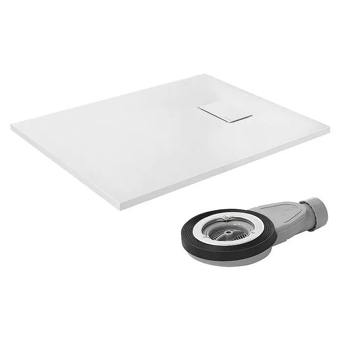 LuxeBath Duschwannen-Set Duschtasse Brausetasse mit Ablaufgarnitur und Anti-Rutsch-Oberfläche - Verbundwerkstoff, Weiß, Ablaufgarnitur