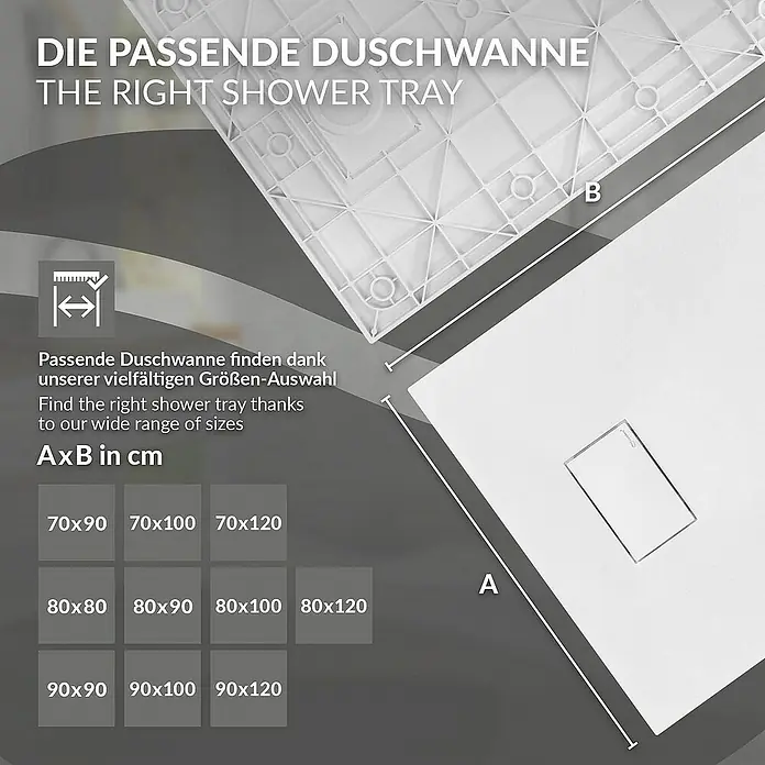 LuxeBath Duschwannen-Set Duschtasse Brausetasse mit Ablaufgarnitur und Anti-Rutsch-Oberfläche - L x B: 90 x 70 cm, Verbundwerkstoff, Weiß, Ablaufgarnitur