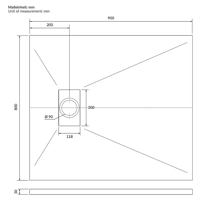LuxeBath Duschwannen-Set 90x80 cm Schwarz Schieferoptik mit Ablaufgarnitur - Verbundwerkstoff, Weiß, Ablaufgarnitur