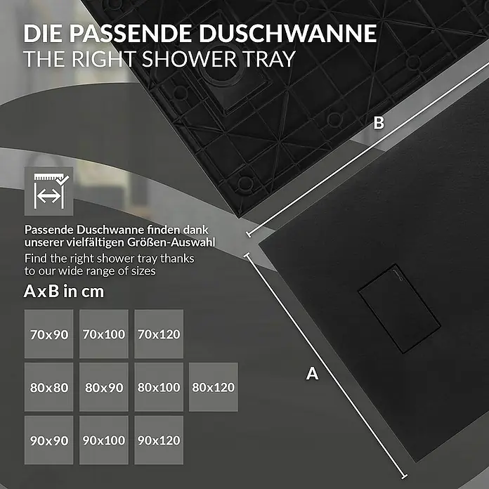LuxeBath Duschwannen-Set Duschtasse Brausetasse mit Ablaufgarnitur und Anti-Rutsch-Oberfläche - Verbundwerkstoff, Schwarz