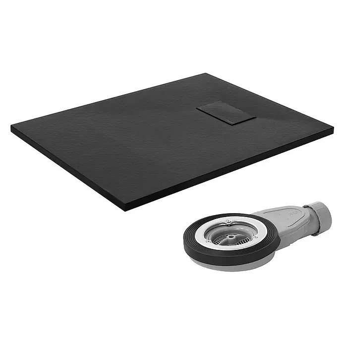 LuxeBath Duschwannen-Set Duschtasse Brausetasse mit Ablaufgarnitur und Anti-Rutsch-Oberfläche - Verbundwerkstoff, Schwarz