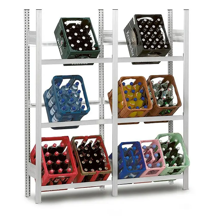 Proregal Getränkekistenregal MAGNUS Stecksystem - H x B x T: 175 x 75 x 30 cm, Traglast pro Boden: 100 kg, Anzahl Böden: 3 Stk., Stecken, Lichtgrau