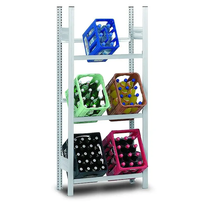 Proregal Getränkekistenregal MAGNUS Stecksystem - H x B x T: 175 x 75 x 30 cm, Traglast pro Boden: 100 kg, Anzahl Böden: 3 Stk., Stecken, Lichtgrau