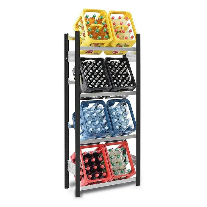 Proregal Getränkekistenregal MAGNUS Stecksystem - H x B x T: 175 x 75 x 30 cm, Traglast pro Boden: 100 kg, Anzahl Böden: 4 Stk., Stecken, Anthrazit/Verzinkt