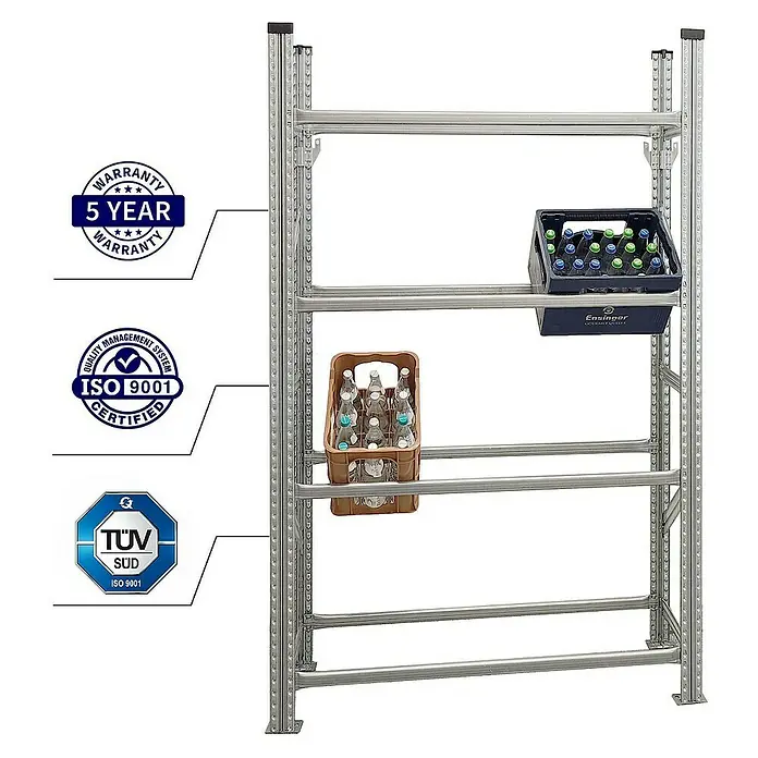 Proregal Getränkekistenregal PROXIMO - H x B x T: 200 x 120 x 32 cm, Traglast pro Boden: 200 kg, Anzahl Böden: 4 Stk., Stecken, Verzinkt